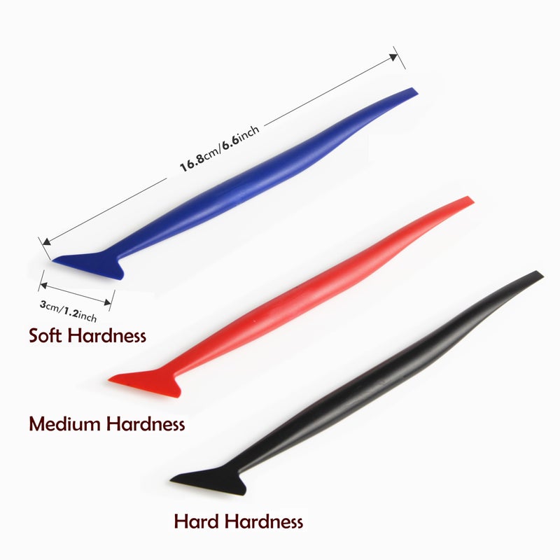 FOSHIO مجموعة أدوات فوشيو للف السجاد الفينيل للسيارات، أداة سحب مرنة مع فتحات منحنية 3 في 1 مع صلابة مختلفة لتركيب لفائف السيارات والملصقات التلقائية - Image 4